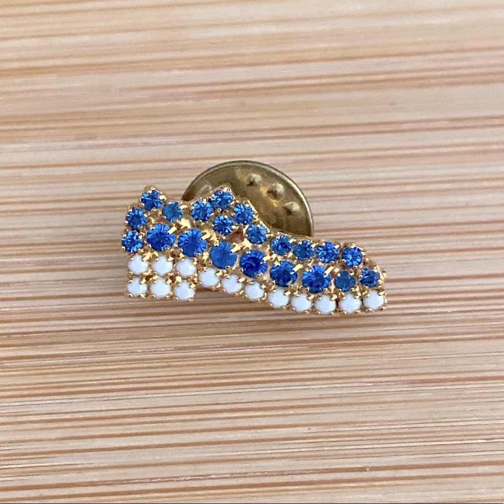 Vintage Gold, Blue and White Stone Shoe Brooch Pin
